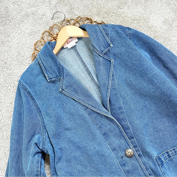 Apache Vintage Denim Single Breasted Blazer Jean Jacket Blue Y2K 80s Size L - Picture 6 of 10